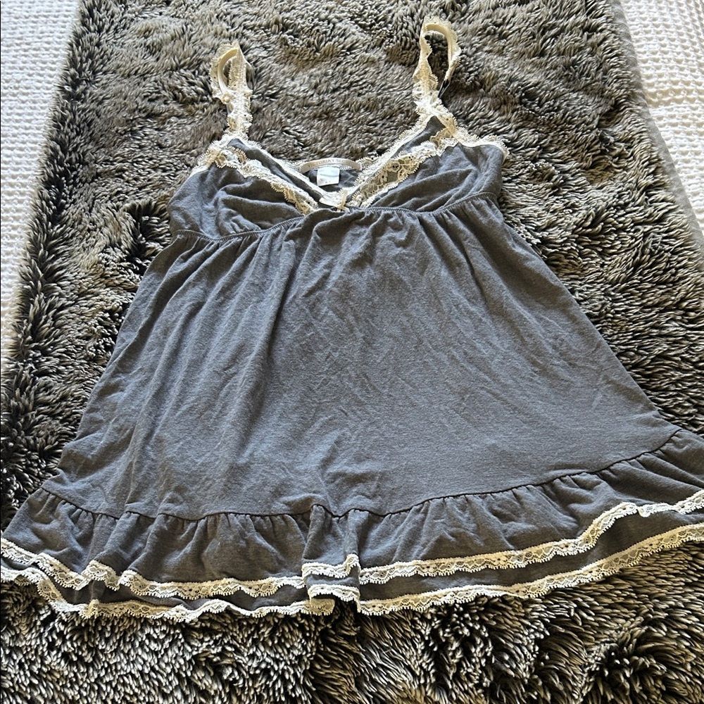 Victoria's Secret Gray Chemise with Cream Lace Trim